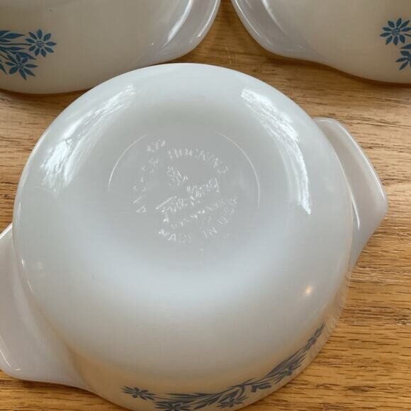 Three Vintage Fire King Blue Cornflower Mini Casserole Covered Dish 6 Oz - Picture 8 of 8